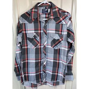 Wrangler Mens Sm X-long Tails 15 1/2-34 Striped Pearl Snap Western Shirt